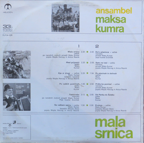 Ansambel Maksa Kumra - Mala Srnica - VG+ LP Record 1970 Helidon Yugoslavia Vinyl - World / Polka - Shuga Records