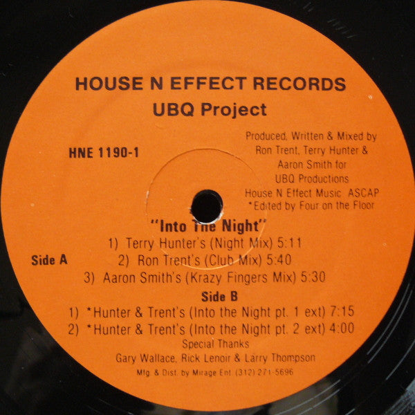 UBQ Project (Ron Trent) - Into The Night - Mint- 12" Single Record 1990 USA Vinyl - Chicago House / Deep House - Shuga Records