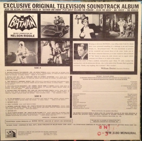 Nelson Riddle - Batman (Exclusive Original Television Album) - VG+ LP Record 1966 20th Century Fox Mono Original USA Vinyl - Soundtrack