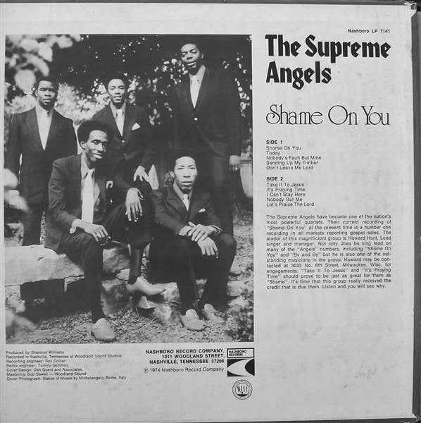 The Supreme Angels - Shame On You - VG+ LP Record 1974 Nashboro USA Original Vinyl - Gospel / Soul - Shuga Records