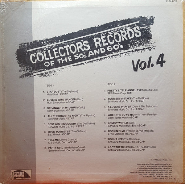 Various - Collector's Records Of The 50's And 60's Vol. 4 - VG+ LP Record 1976 Laurie USA Vinyl - Rock & Roll / Doo Wop / Pop / Soul - Shuga Records