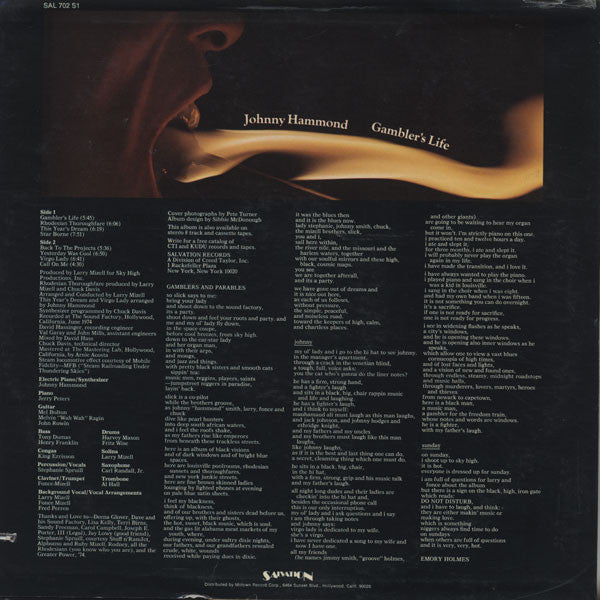 Johnny Hammond – Gambler's Life - VG+ (VG cover) LP Record 1974 Salvation USA Original Vinyl - Jazz-Funk / Fusion - Shuga Records