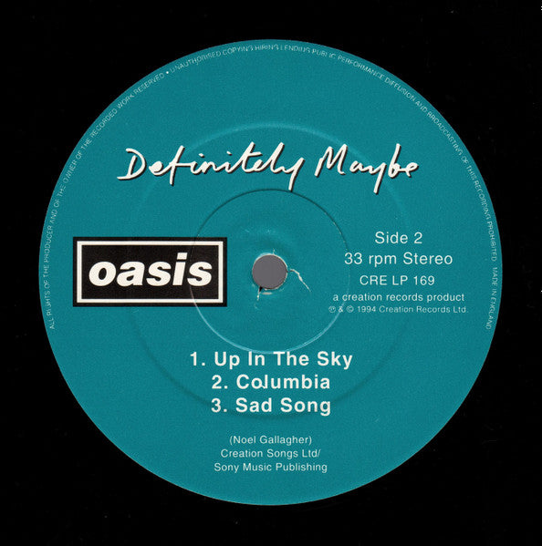 Oasis - Definitely Maybe - Mint- 2 LP Record 1994 Creation UK Original Damont Pressing Vinyl - Alternative Rock / Britpop / Indie Rock - Shuga Records