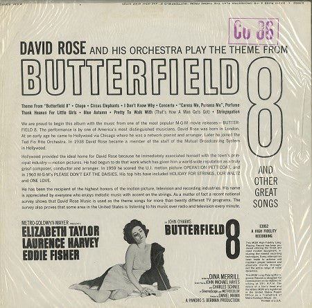 David Rose And His Orchestra - Butterfield 8 - VG+ LP Record 1960 MGM USA Vinyl - Soundtrack / Theme