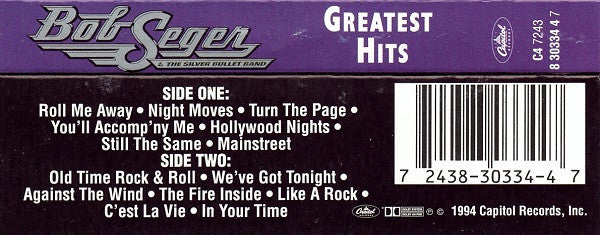 Bob Seger & The Silver Bullet Band - Greatest Hits - Used Cassette 1994 Capitol Tape - Rock & Roll - Shuga Records