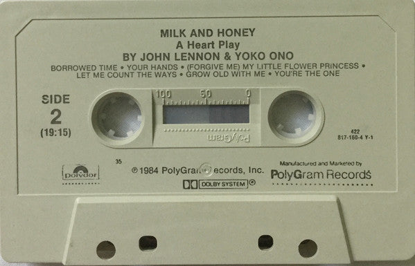John Lennon & Yoko Ono - Milk And Honey - Used Cassette 1984 Polydor Tape - Rock - Shuga Records