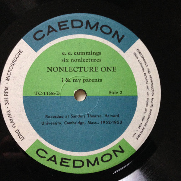 E. E. Cummings - Six Nonlectures: One (i & my parents) - VG+ LP Record 1965 Caedmon USA Original Vinyl - Spoken Word / Non-Music - Shuga Records