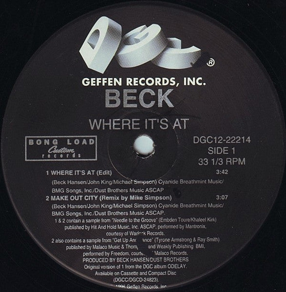 Beck - Where It's At + Remixes - Mint- 12" EP Record 1996 DGC Bong Load USA Original Vinyl - Pop Rock / Electronic / Trip Hop - Shuga Records