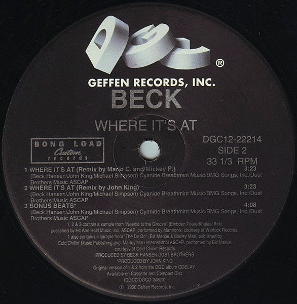 Beck - Where It's At + Remixes - Mint- 12" EP Record 1996 DGC Bong Load USA Original Vinyl - Pop Rock / Electronic / Trip Hop - Shuga Records