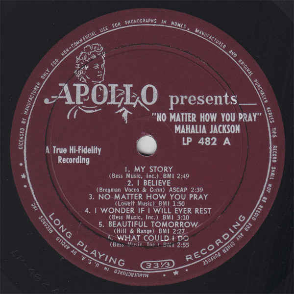 Mahalia Jackson - No Matter How You Pray - VG LP Record 1959 Apollo USA Vinyl - Gospel / Soul - Shuga Records