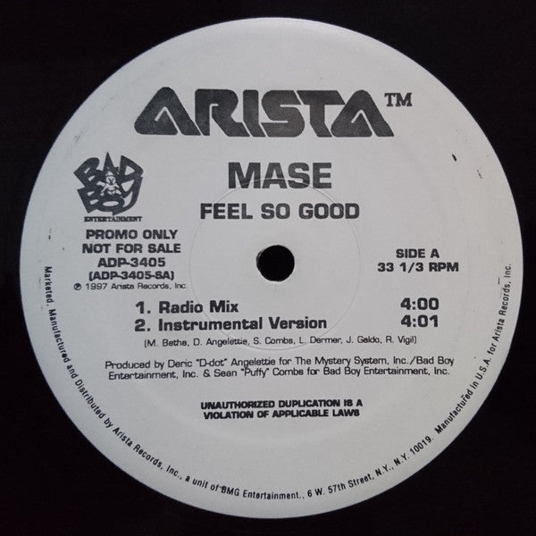 Mase - Feel So Good - VG 12" Single Record 1997 Arista USA Promo Vinyl - Hop Hip / R&B - Shuga Records