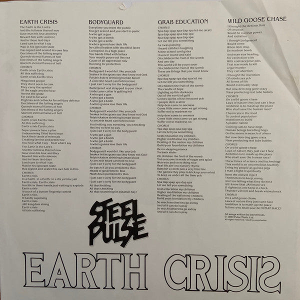 Steel Pulse - Earth Crisis - VG+ LP Record 1984 Elektra USA Original Vinyl - Reggae - Shuga Records
