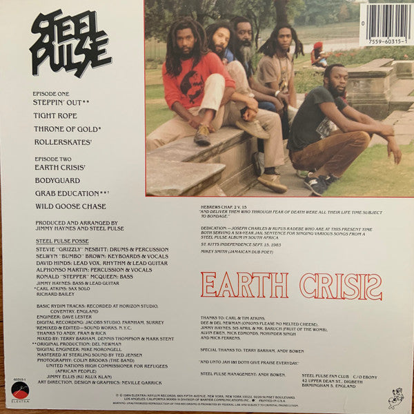 Steel Pulse - Earth Crisis - VG+ LP Record 1984 Elektra USA Original Vinyl - Reggae - Shuga Records