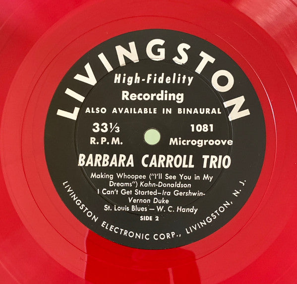 Barbara Carroll Trio - Barbara Carroll Trio - Near Mint- 10" EP Record 1954 Livingston USA Mono Original Red Vinyl - Jazz - Shuga Records
