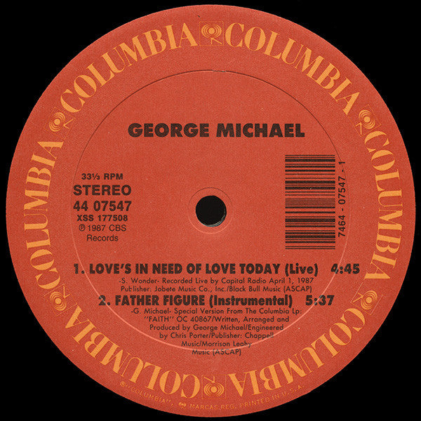 George Michael - Father Figure - Mint- (VG cover) 12" Single Record 1987 Columbia USA Vinyl - Synth-pop / Pop Rock - Shuga Records