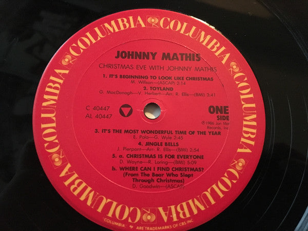 Johnny Mathis - Christmas Eve With Johnny Mathis - VG+ LP Record 1986 Columbia USA Vinyl - Holiday - Shuga Records