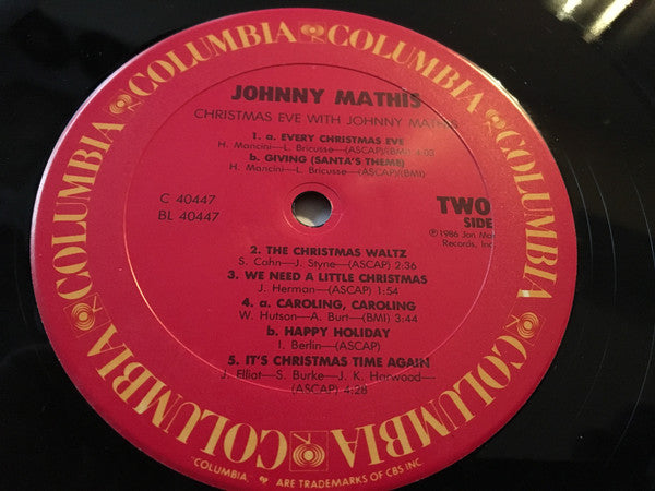 Johnny Mathis - Christmas Eve With Johnny Mathis - VG+ LP Record 1986 Columbia USA Vinyl - Holiday - Shuga Records