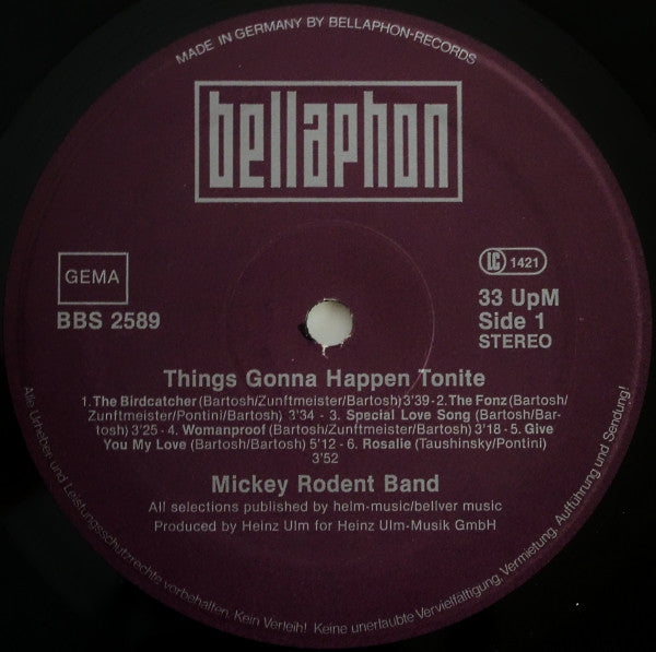 Signed Autographed - Mickey Rodent Band - Things Gonna Happen Tonight - LP Record 1979 Bellaphon Germany Vinyl - Pop Rock - Shuga Records