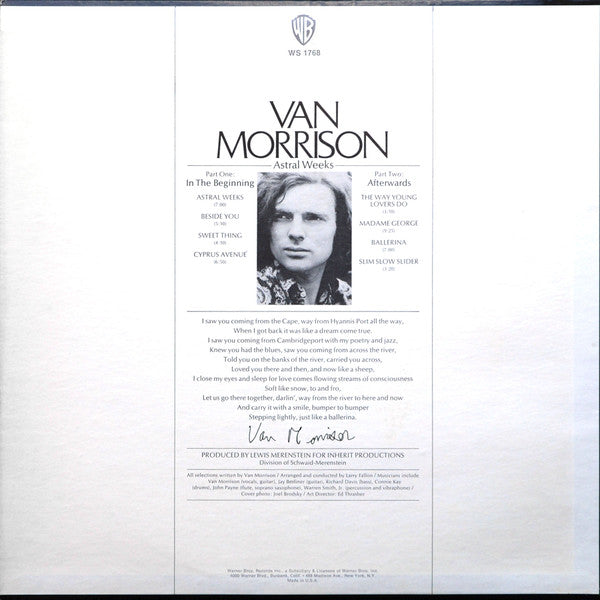 Van Morrison – Astral Weeks (1968) - VG+ LP Record 1969 Warner USA Vinyl - Psychedelic Rock / Folk Rock - Shuga Records