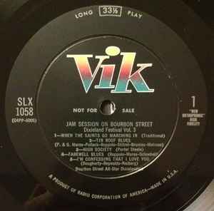 Bourbon Street All-Star Dixielanders - Jam Session On Bourbon Street (Dixieland Festival–Volume 3) - VG+ LP Record 1957 Vik USA Mono Promo Vinyl - Jazz / Dixieland - Shuga Records