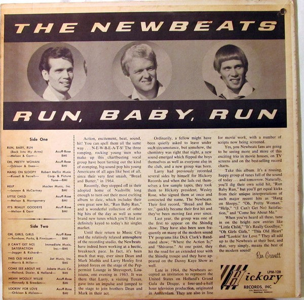The Newbeats - Run Baby Run - VG LP Record 1965 Hickory USA Mono Original Vinyl - Garage Rock / Beat - Shuga Records
