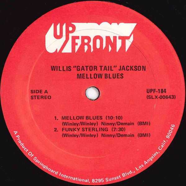Willis 'Gator Tail' Jackson - Mellow Blues - VG+ LP Record 1970 UpFront USA Vinyl - Jazz / Soul-Jazz - Shuga Records