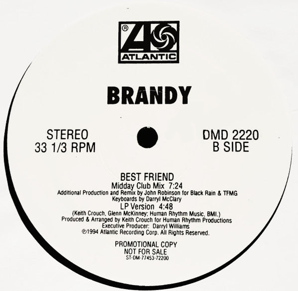 Brandy - Best Friend - Mint- 12" Single Record 1994 Atlantic USA Promo Vinyl - R&B / Pop Rap / House - Shuga Records