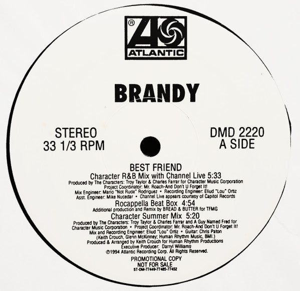 Brandy - Best Friend - Mint- 12" Single Record 1994 Atlantic USA Promo Vinyl - R&B / Pop Rap / House - Shuga Records