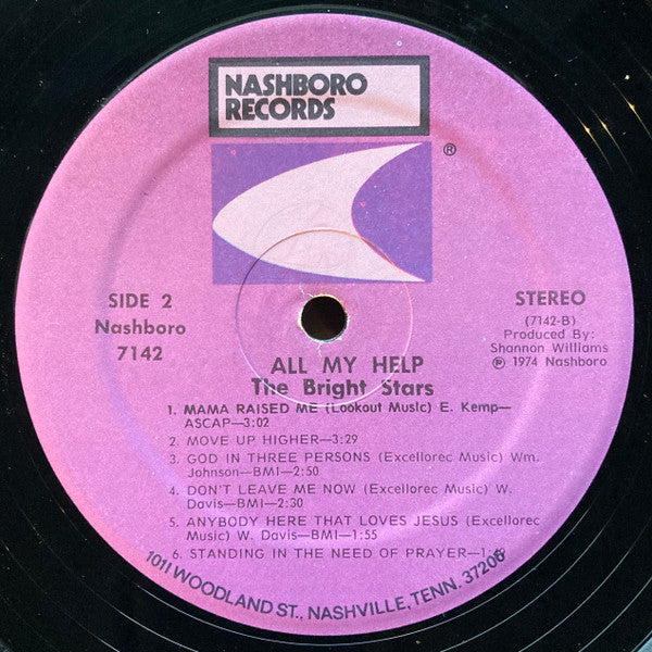 The Bright Stars - All My Help - VG+ LP Record 1974 Nashboro USA Original Vinyl - Gospel / Soul - Shuga Records