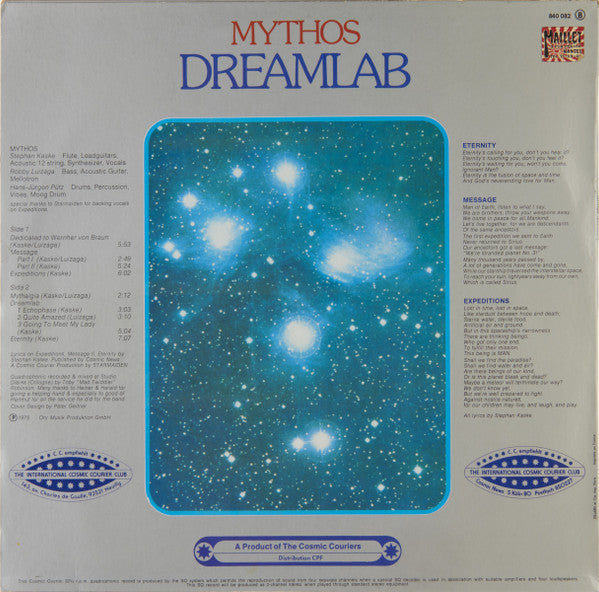 Mythos - Dreamlab - VG+ LP Record 1975 Cosmic Music France Quadraphonic Vinyl - Krautrock / Experimental / Avantgarde / Prog Rock - Shuga Records