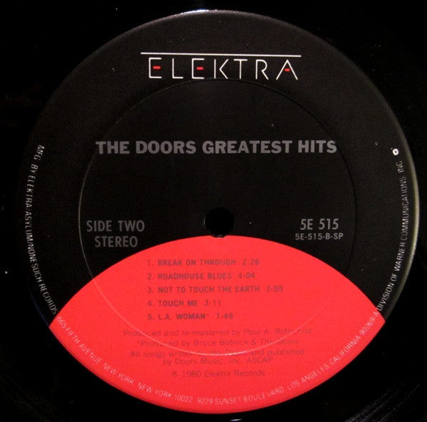The Doors - Greatest Hits - Mint- LP Record (VG+ cover) 1980 Elektra Columbia House Club USA Original Vinyl, Insert & Matching Inner Sleeve - Psychedelic Rock / Classic Rock / Blues Rock - Shuga Records