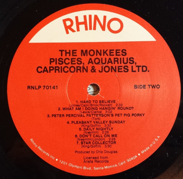 The Monkees - Pisces, Aquarius, Capricorn & Jones Ltd. (1967) - Mint- LP Record 1986 Rhino USA Vinyl - Pop Rock / Psychedelic Rock