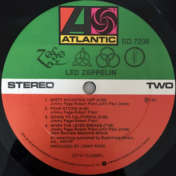 Led Zeppelin - Untitled (IV) (1971) - VG+ LP Record 1975 Atlantic USA Vinyl & Original Inner - Classic Rock - Shuga Records