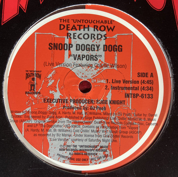 Snoop Doggy Dogg - Vapors - VG+ 12" Single Record 1997 Death Row USA Promo Vinyl - Hip Hop - Shuga Records