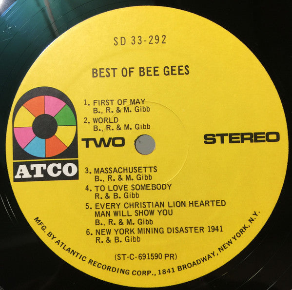 Bee Gees - Best Of Bee Gees - VG+ LP Record 1969 ATCO USA Original Vinyl - Pop Rock / Soft Rock - Shuga Records