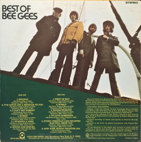 Bee Gees - Best Of Bee Gees - VG+ LP Record 1969 ATCO USA Original Vinyl - Pop Rock / Soft Rock - Shuga Records