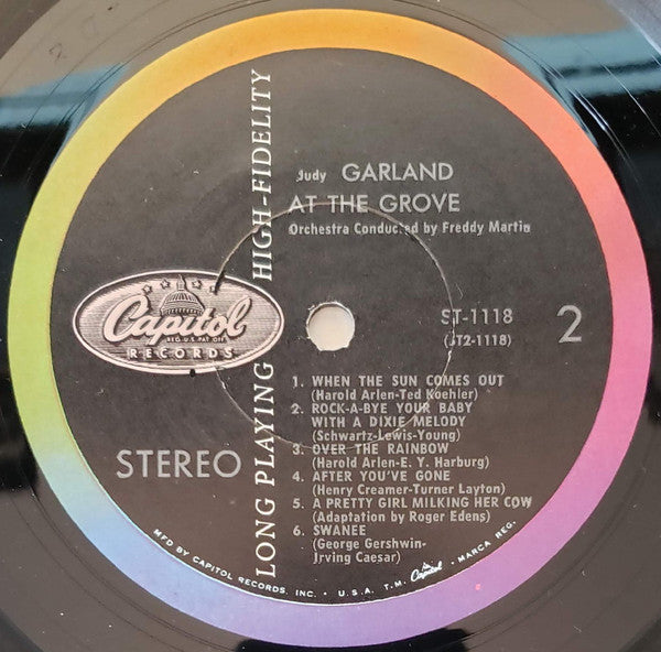 Judy Garland with Freddy Martin And His Orchestra - At The Grove - VG+ LP Record 1959 Capitol USA Original Vinyl - Pop / Vocal - Shuga Records