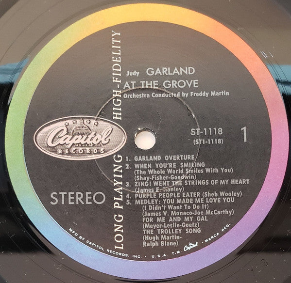 Judy Garland with Freddy Martin And His Orchestra - At The Grove - VG+ LP Record 1959 Capitol USA Original Vinyl - Pop / Vocal - Shuga Records