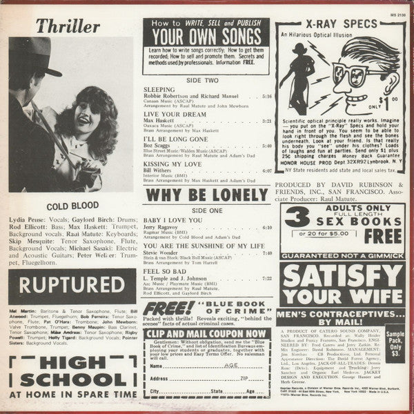 Cold Blood - Thriller! - VG+ (VG- low grade cover) LP Record 1973 Reprise USA Original Vinyl - Funk / Soul - Shuga Records