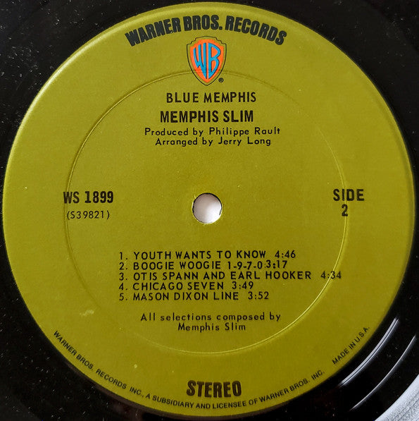 Memphis Slim - Blue Memphis - VG+ LP Record 1971 Warner USA Original Vinyl & Insert - Blues / Electric Blues - Shuga Records