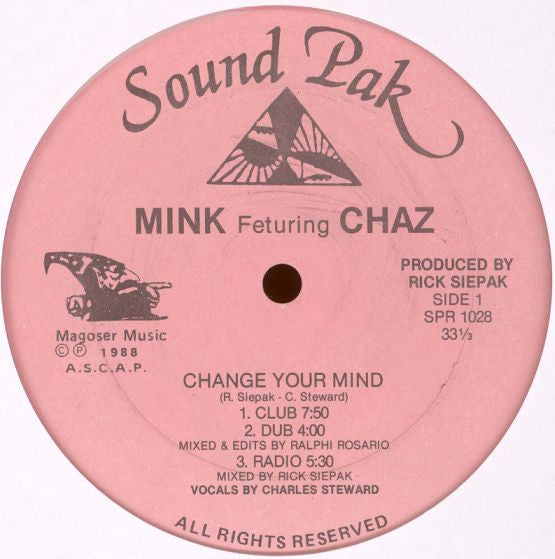 Mink Feturing Chaz – Change Your Mind - VG 12" Single Record 1988 Sound Pak Vinyl - Chicago House - Shuga Records