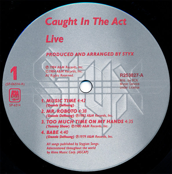 Styx – Caught In The Act Live - VG+ 2 LP Record 1984 A&M RCA Music Service Club USA Vinyl - Pop Rock / Classic Rock - Shuga Records