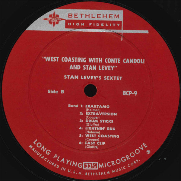 Conte Candoli's Quartet / Stan Levey's Sextet - West Coasting With - VG+ LP Record 1957 Bethlehem USA Mono Original Vinyl - Jazz / Cool Jazz / Bop - Shuga Records