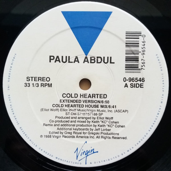 Paula Abdul - Cold Hearted - Mint- 12" Single Record 1988 Virgin USA Original Vinyl - Synth-Pop - Shuga Records