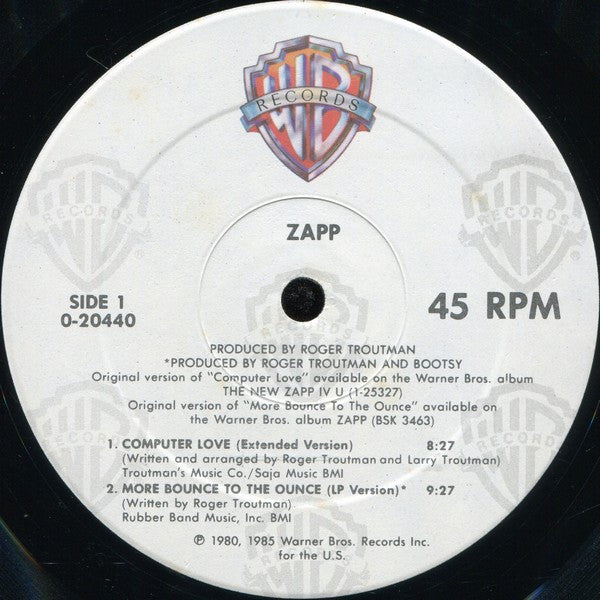 Zapp - Computer Love - Mint- 12" Single Record 1985 Warner USA Rare Vinyl - Funk / Electro / Boogie - Shuga Records