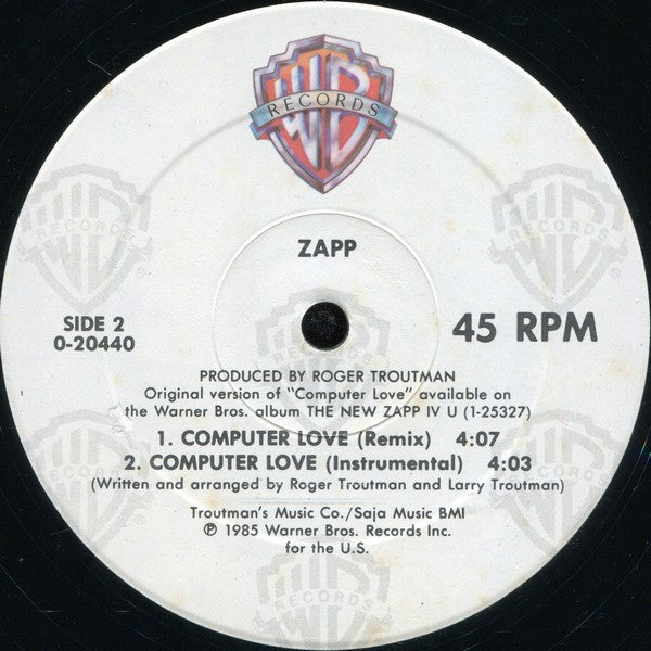 Zapp - Computer Love - Mint- 12" Single Record 1985 Warner USA Rare Vinyl - Funk / Electro / Boogie - Shuga Records