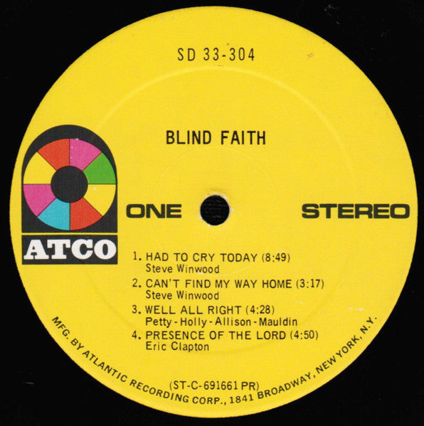 Blind Faith - Blind Faith - VG+ LP Record 1969 ATCO USA Original Vinyl - Psychedelic Rock / Blues Rock - Shuga Records