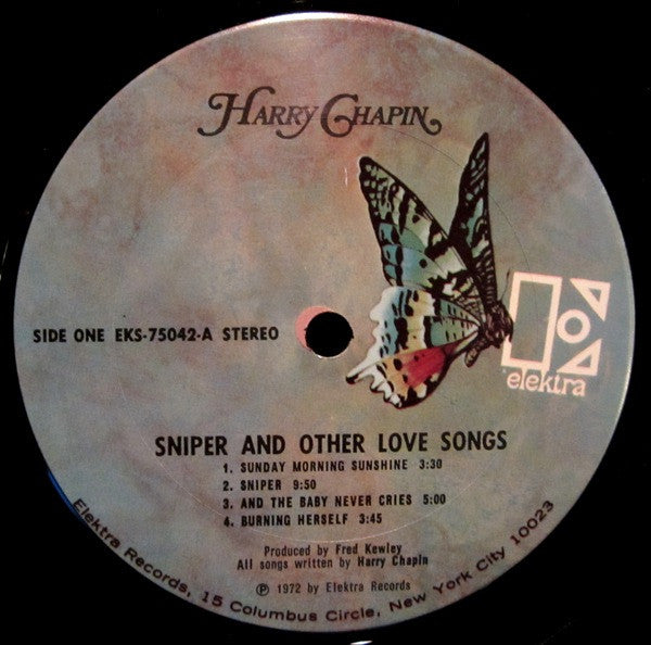Harry Chapin - Sniper And Other Love Songs - VG+ LP Record 1972 Elektra USA - Soft Rock / Pop Rock - Shuga Records