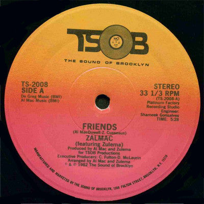 Zalmac Featuring Zulema - Friends - 12" Single Record 1982 TSOB USA Original Vinyl - Disco / Boogie - Shuga Records
