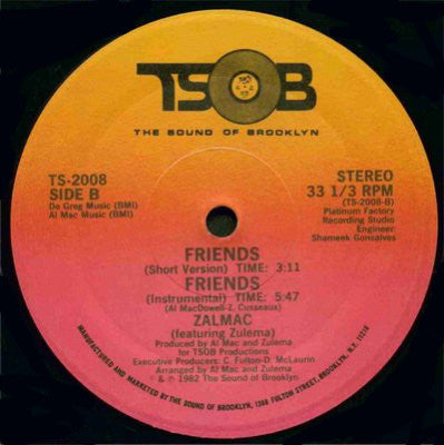 Zalmac Featuring Zulema - Friends - 12" Single Record 1982 TSOB USA Original Vinyl - Disco / Boogie - Shuga Records
